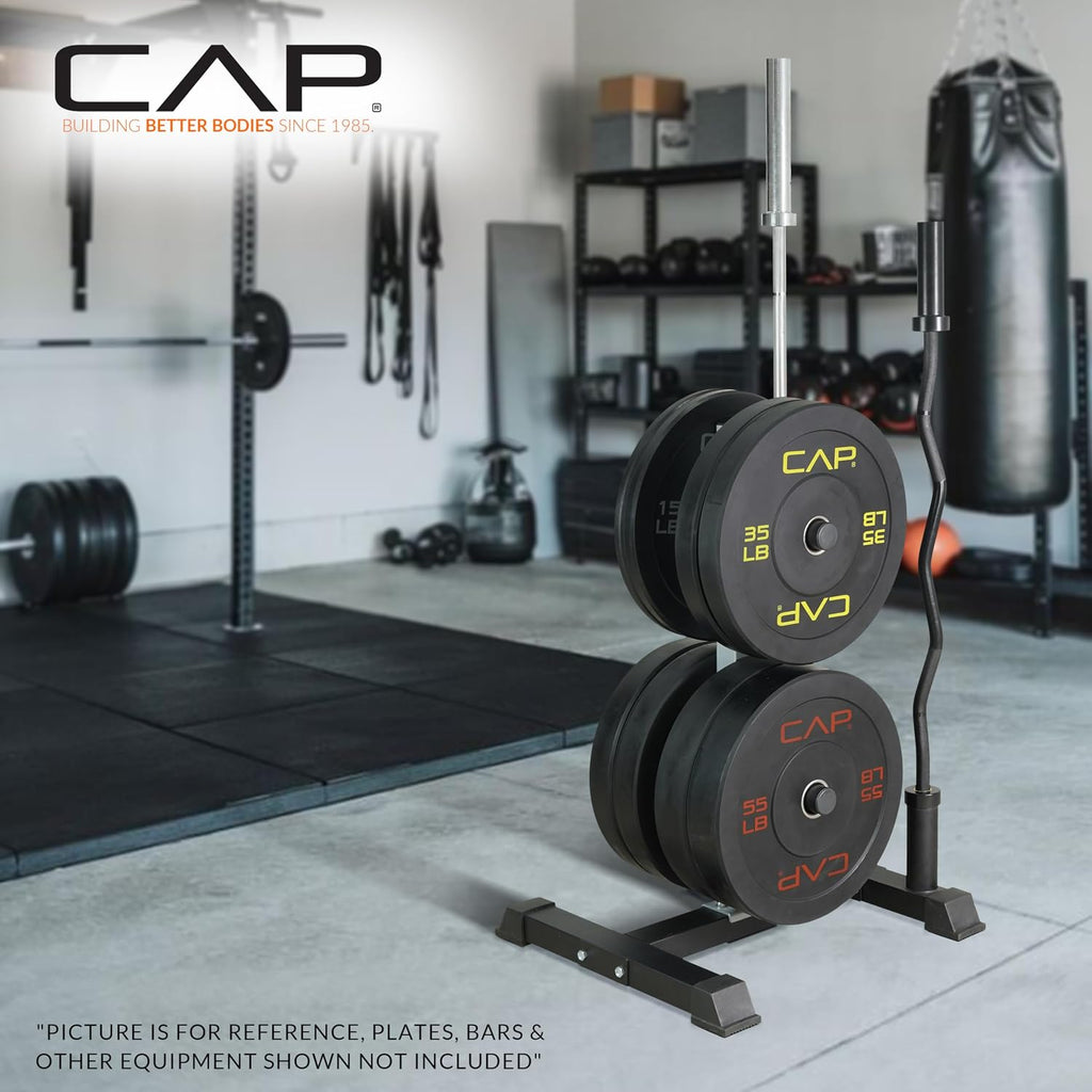 Olympic Bumper Plate Tree Rack with Barbell Holders, Heavy-Duty Weight Plate Storage Rack for Home Gym, Steel Olympic