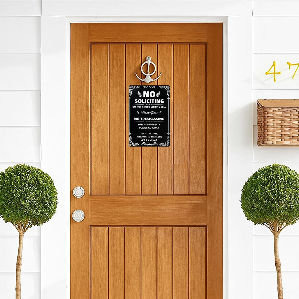 No Soliciting & No Trespassing Chic Metal Signs for Yard | Do Not Knock Or Ring Bell, Private Property, Indoor
