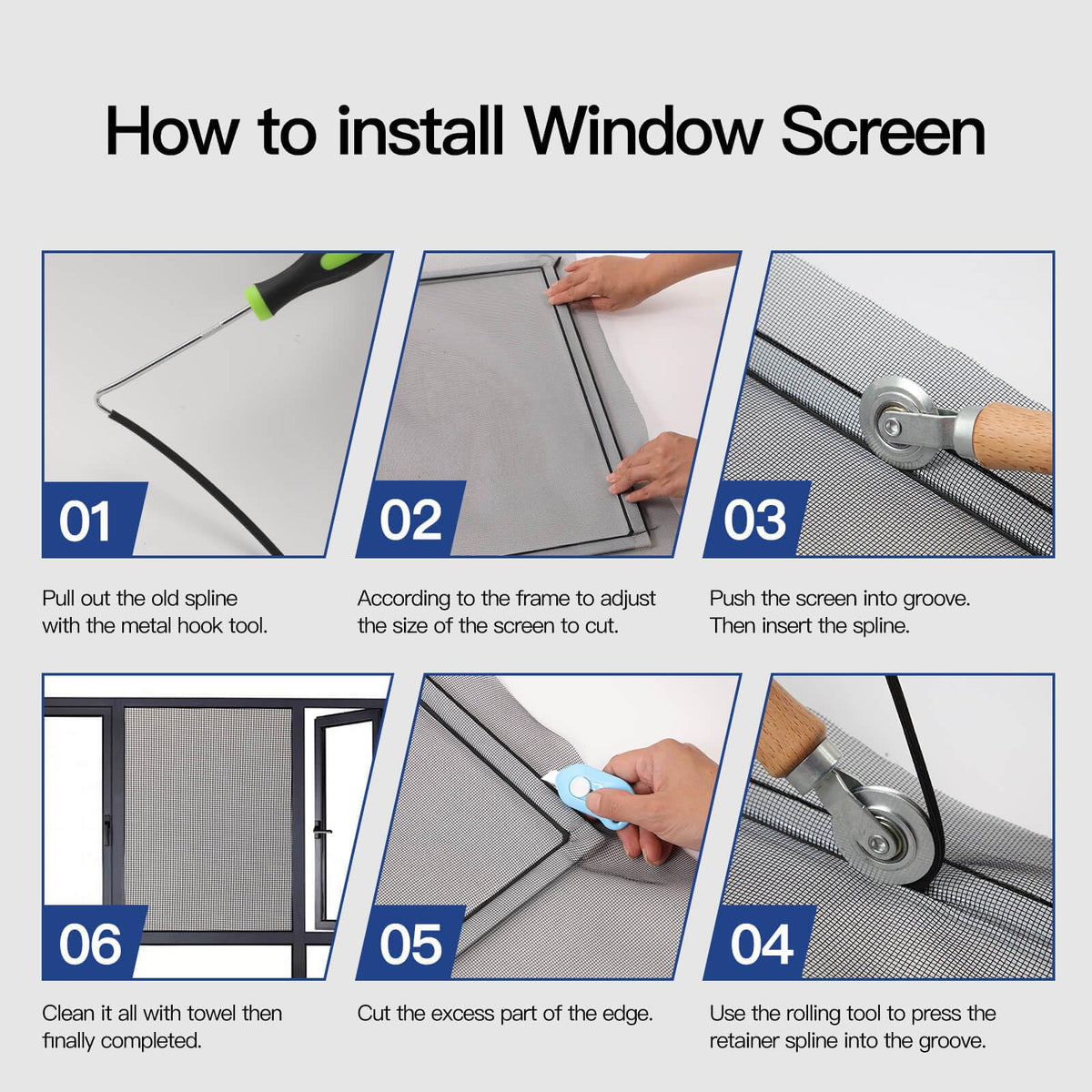 Window Screen Door Repair Kit Include Window Screens Mesh 48"x118" with All Tools in Window Screen Replacement(2pcs