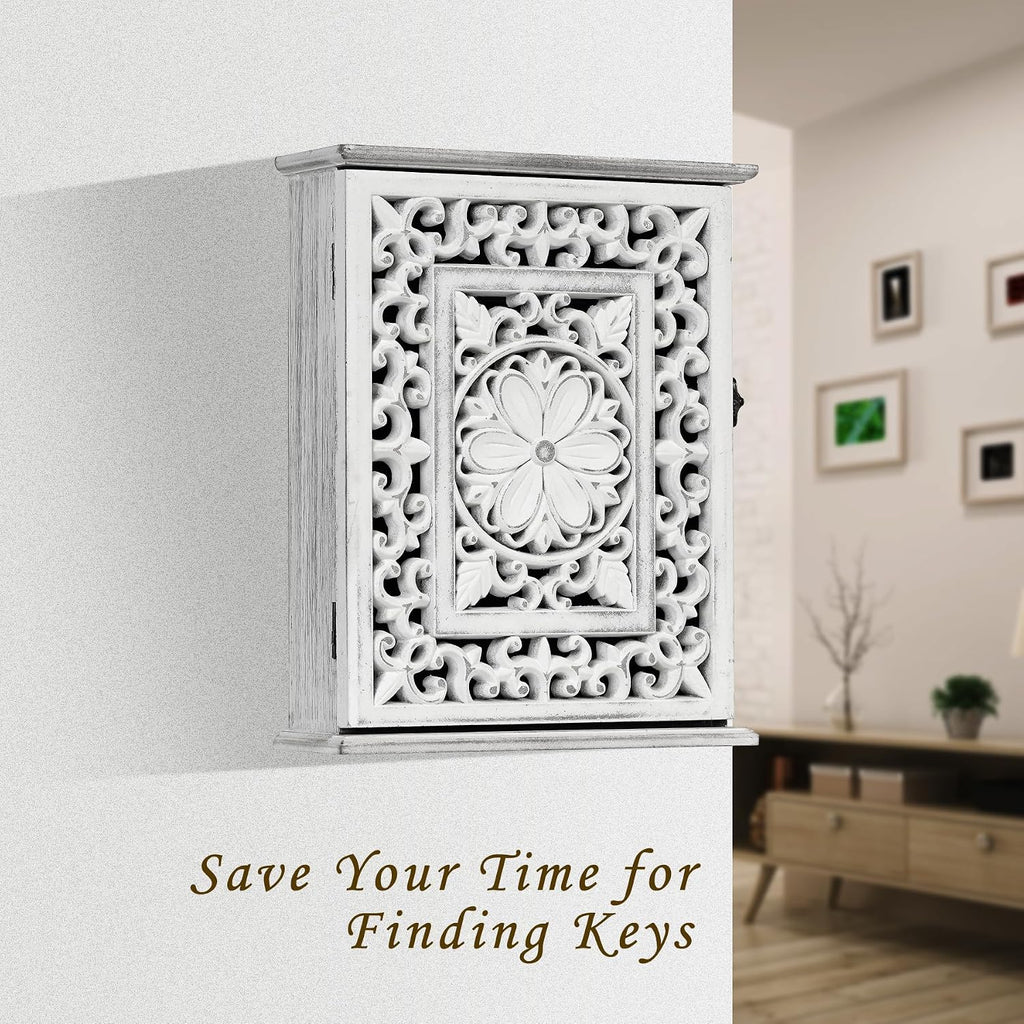 Wooden Key Holder for Wall, Key Box Key Cabinet, Key Hooks Wall | Mounted Key Hangers Rustic Decorative Key Rack with