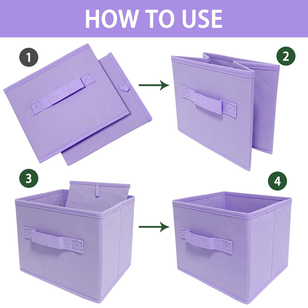 Purple Storage Bins [3 Pack] 9.0"x7.5"x7.5",Mini Storage Box Fabirc Foldable Closet Toy Organizer Collapsible Cloth