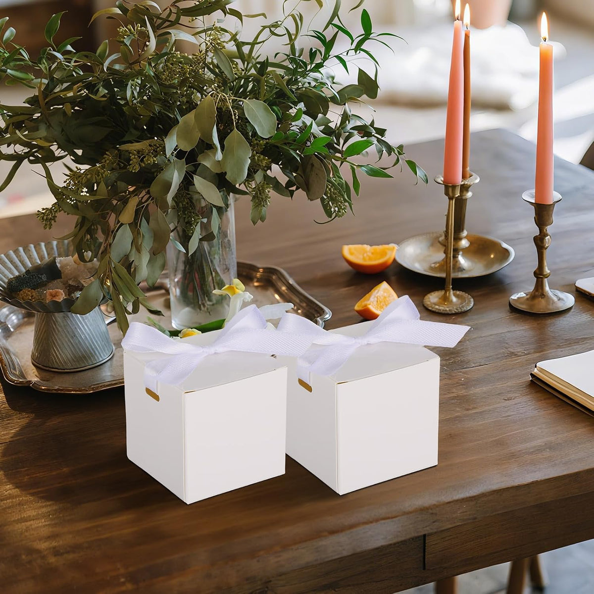48 Pcs Wedding Gift Boxes with Lids Ribbon,White,2 Inch