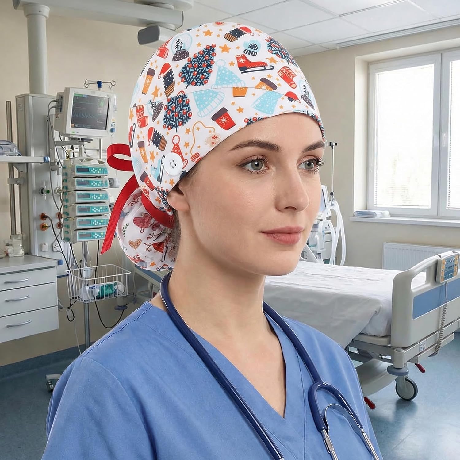 Scrub Caps for Women Nursing Hats with Buttons Adjustable Scrub Hats for Dentist Hats with Sweatband Adjustable