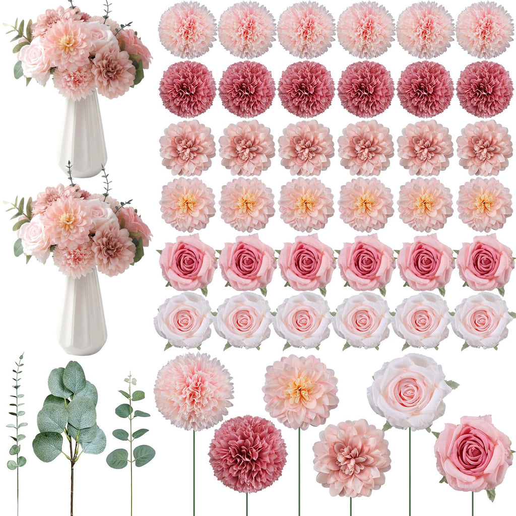 98pcs Artificial Flowers with Stems, Pink Color