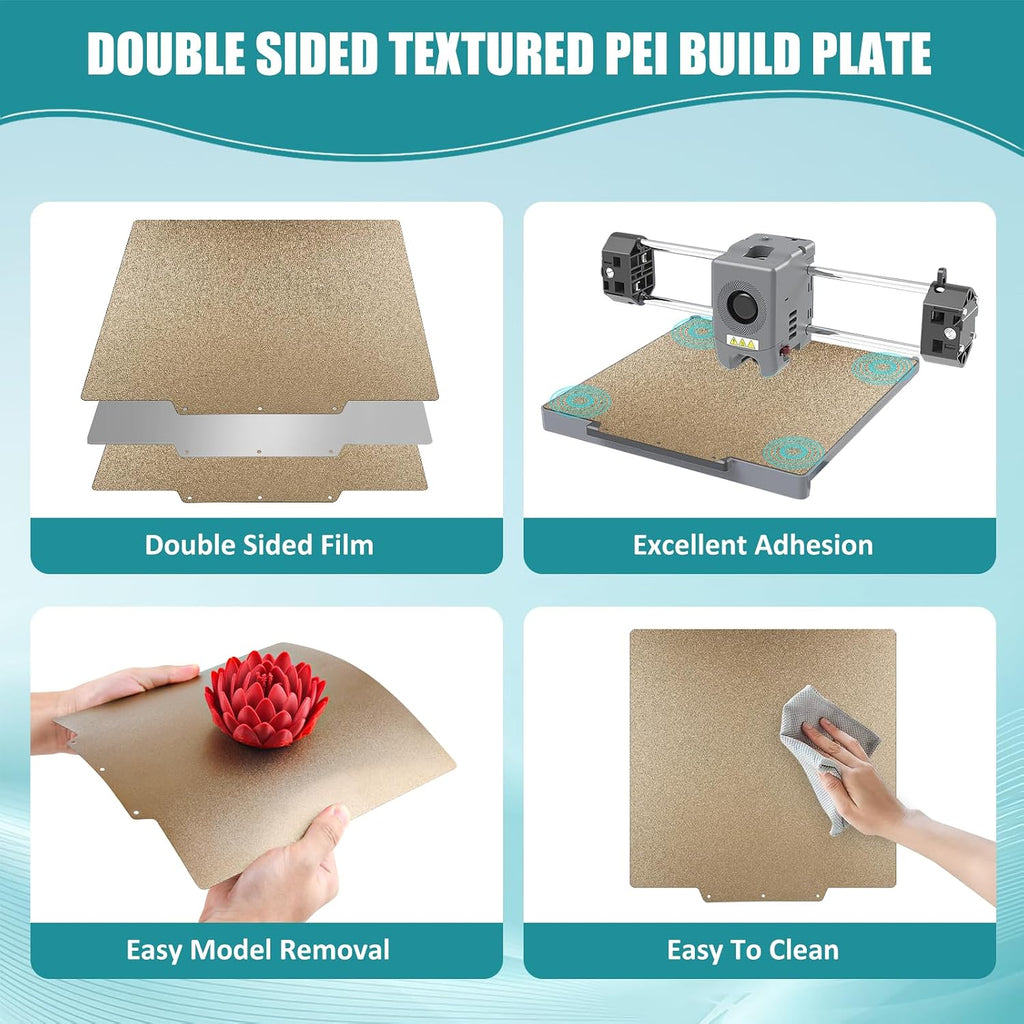 Double Sided AD5M Textured PEI Build Plate, 235 * 235mm | Flexible PEI Spring Steel Sheet, 3D Print Bed Removable