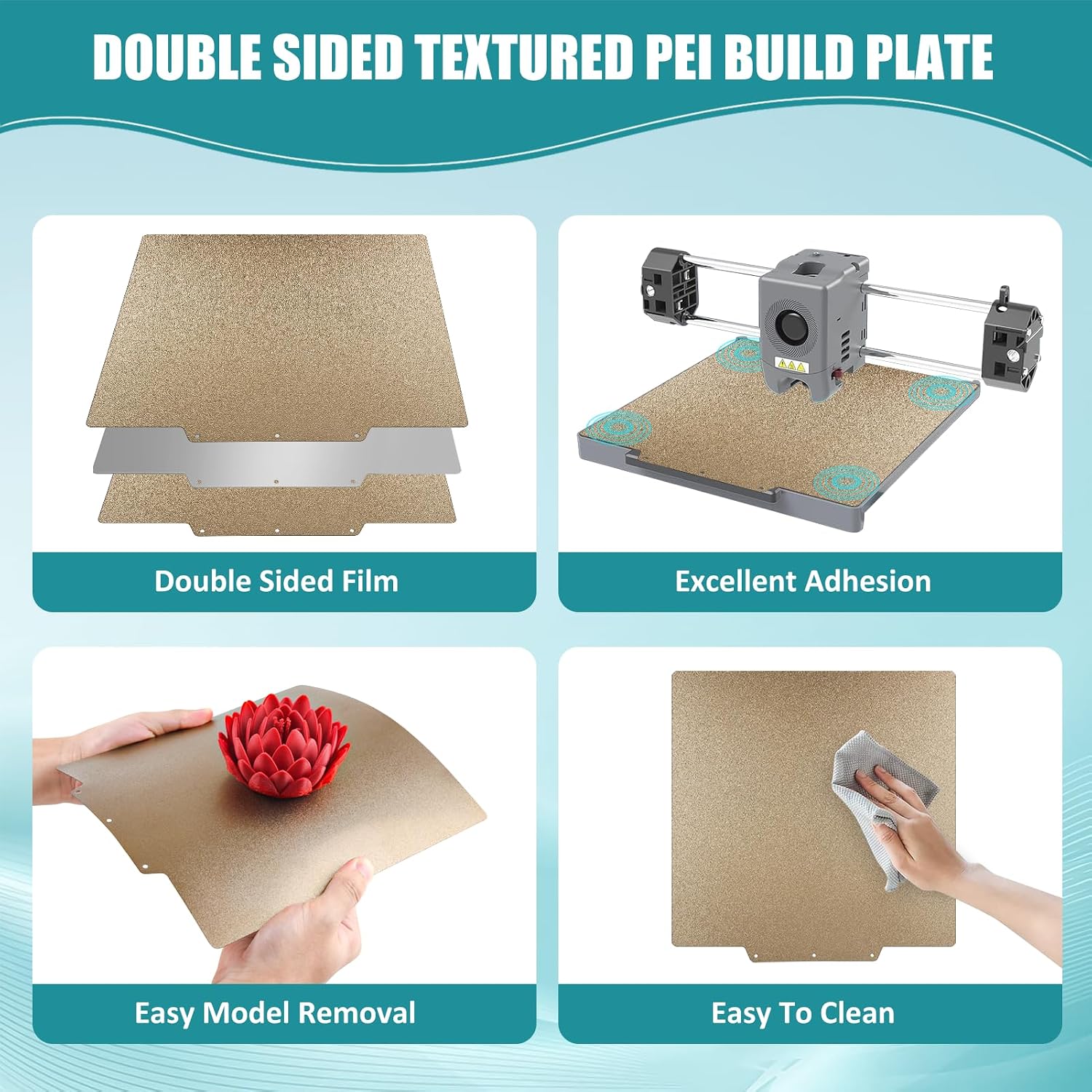 Double Sided AD5M Textured PEI Build Plate, 235 * 235mm | Flexible PEI Spring Steel Sheet, 3D Print Bed Removable