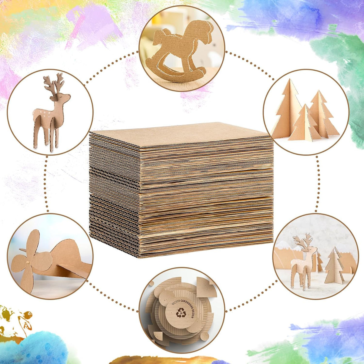 50 Pack Corrugated Cardboard Sheets, 3 mm Flat, 3.5 x 4.5 Inch, Brown