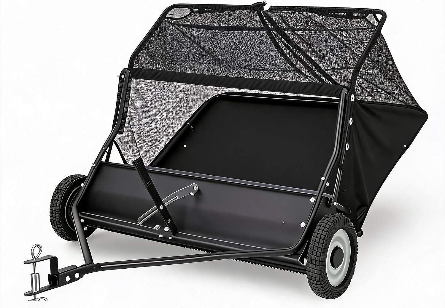 48" Tow Behind Lawn Sweeper, 25 Cu.ft Large Leaf Collector & Grass Catcher with Adjustable Brush Height, Dump from