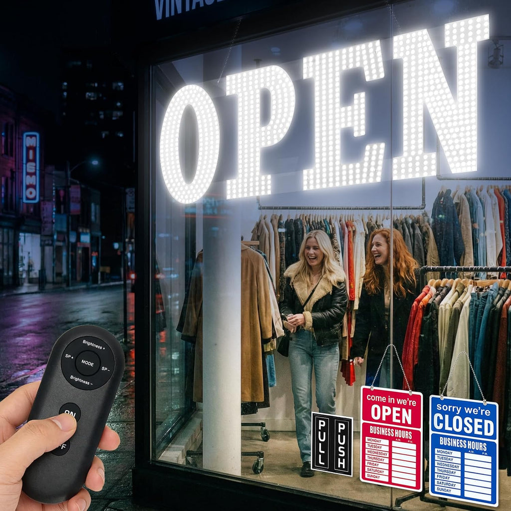30"x10" Large LED Open Sign for Business - Unique Design super Bright Open Signs With chain - High Visibility for
