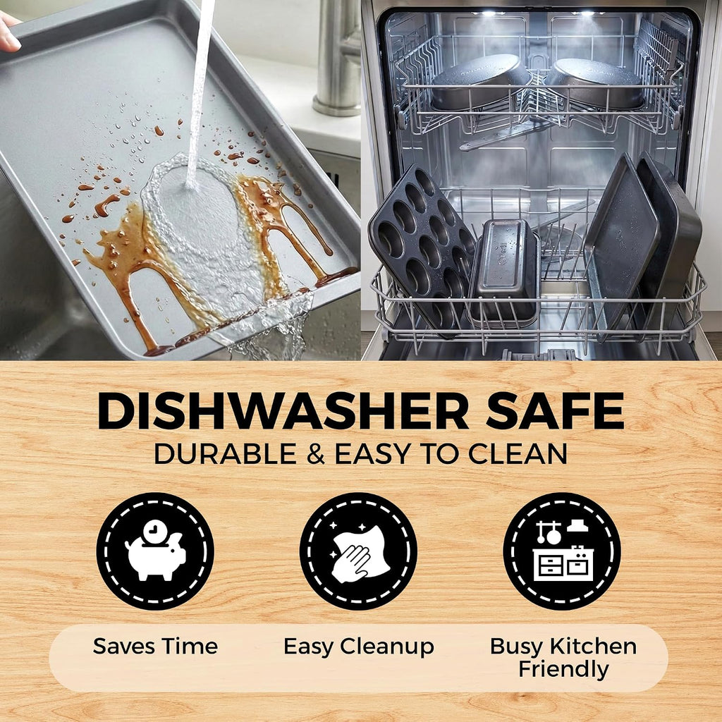 Non-Stick 6-Piece Bakeware Set – Carbon Steel with Even Heat Distribution, Oven Safe to 446°F, BPA-Free, Dishwasher