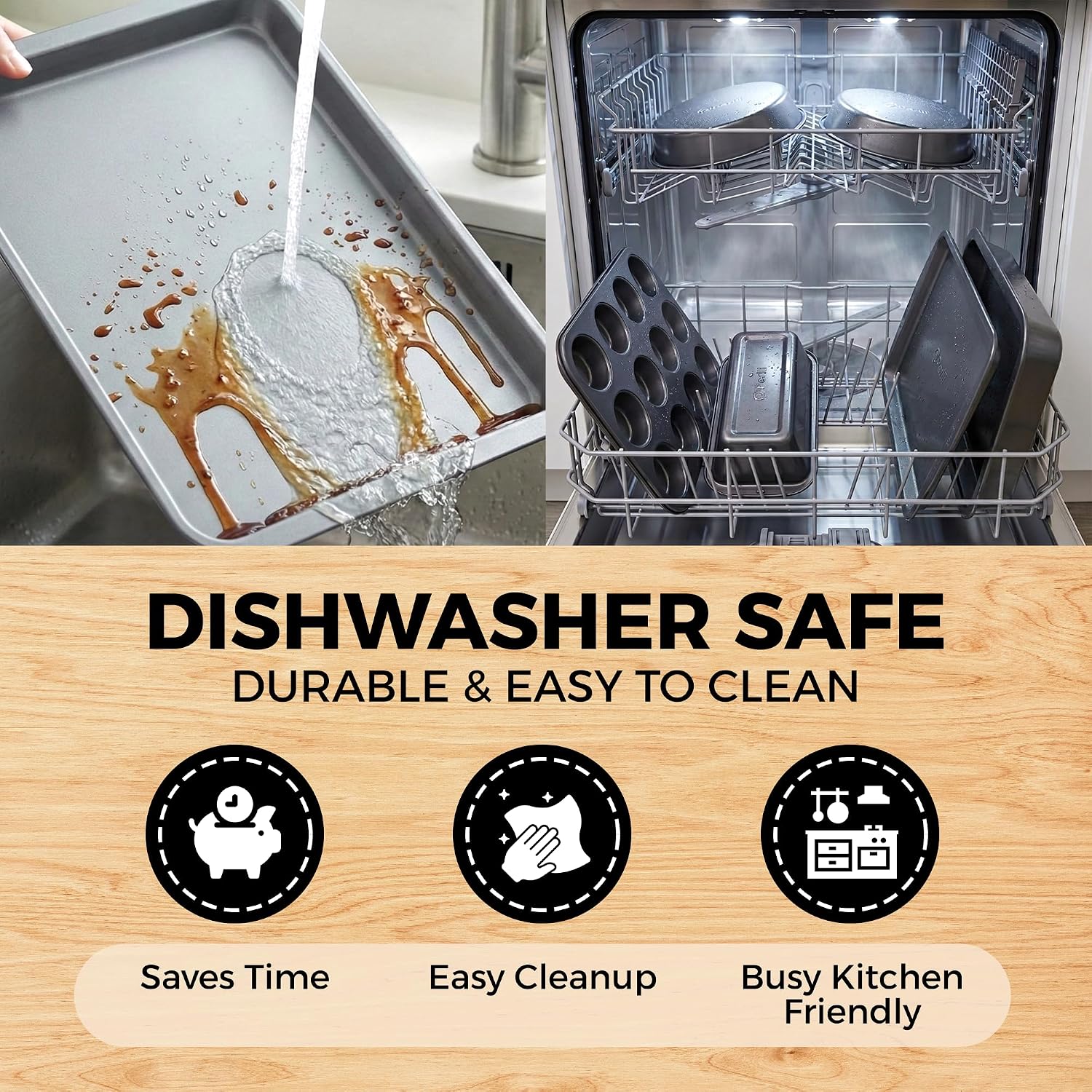 Non-Stick 6-Piece Bakeware Set – Carbon Steel with Even Heat Distribution, Oven Safe to 446°F, BPA-Free, Dishwasher