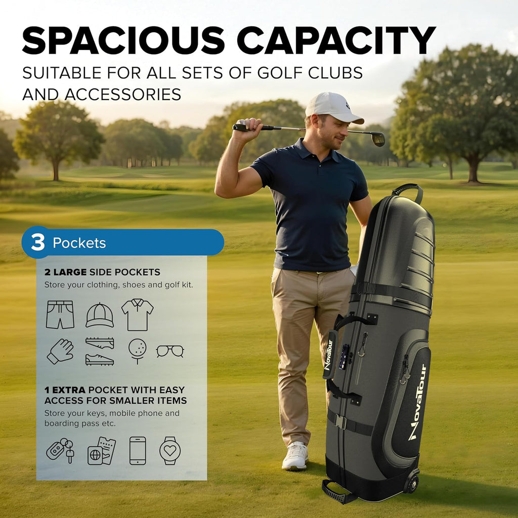 Golf Travel Bag for Airlines: Hard Case Top, Waterproof Zippers, Built-in TSA Lock, 1680D Oxford Fabric, Oversized