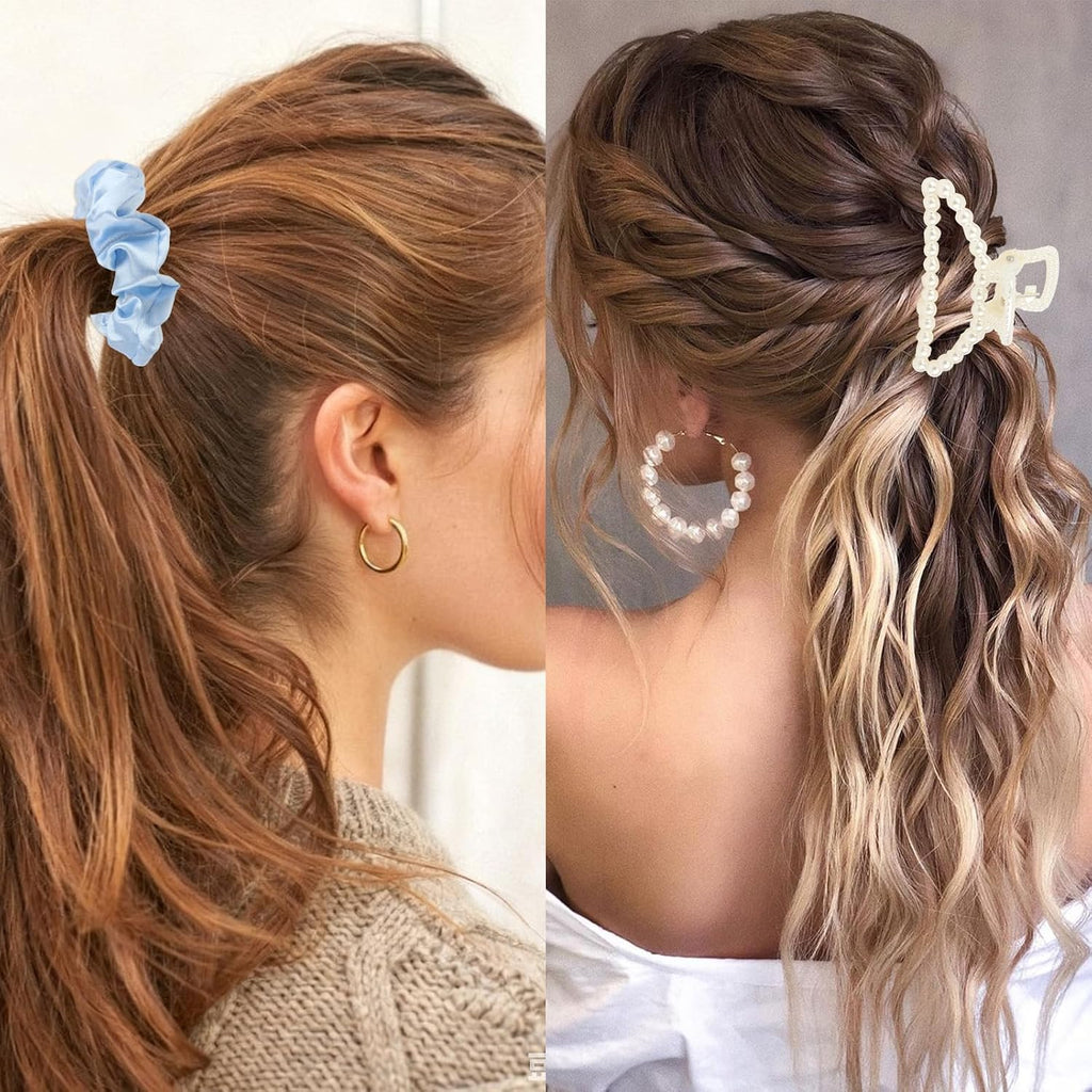 4PCS Bridesmaid Proposal Gift Set Heart Sunglasses Pearl Hair Claw Clip Satin Hair Scrunchies Bridesmaid Spa Headband
