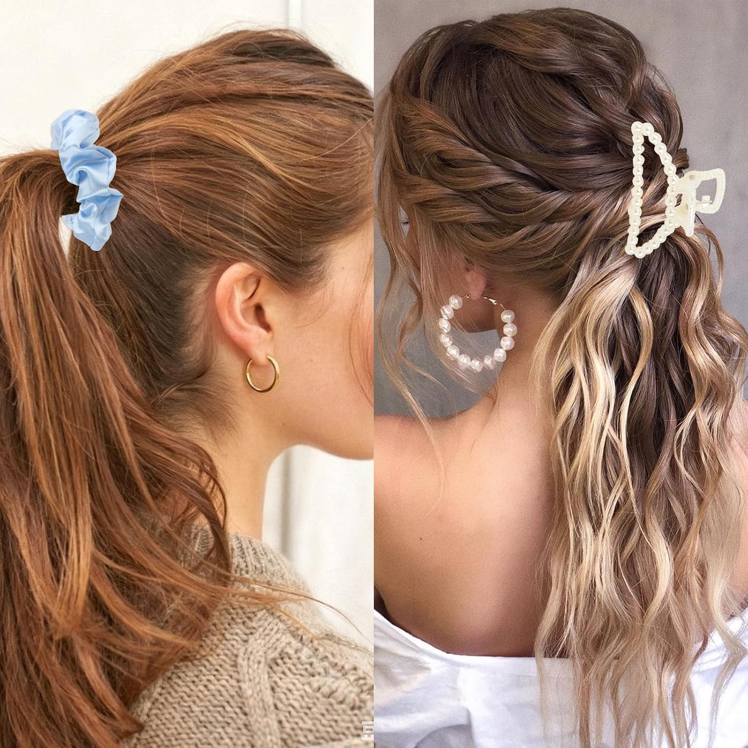 4PCS Bridesmaid Proposal Gift Set Heart Sunglasses Pearl Hair Claw Clip Satin Hair Scrunchies Bridesmaid Spa Headband