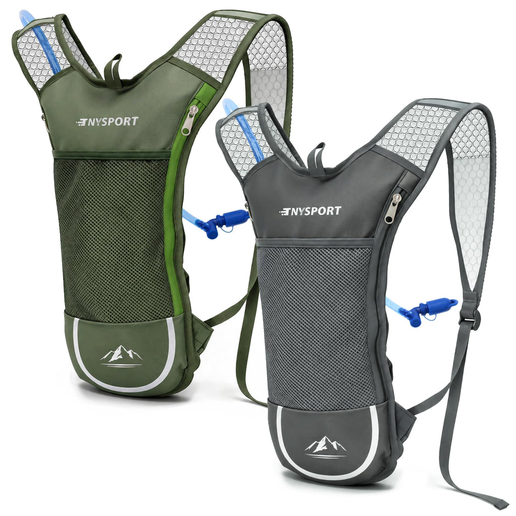 Lightweight 2 Pack Hydration Water Backpack with 2L Bladder, Green & Gray