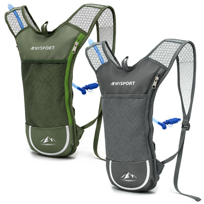 Lightweight 2 Pack Hydration Water Backpack with 2L Bladder, Green & Gray