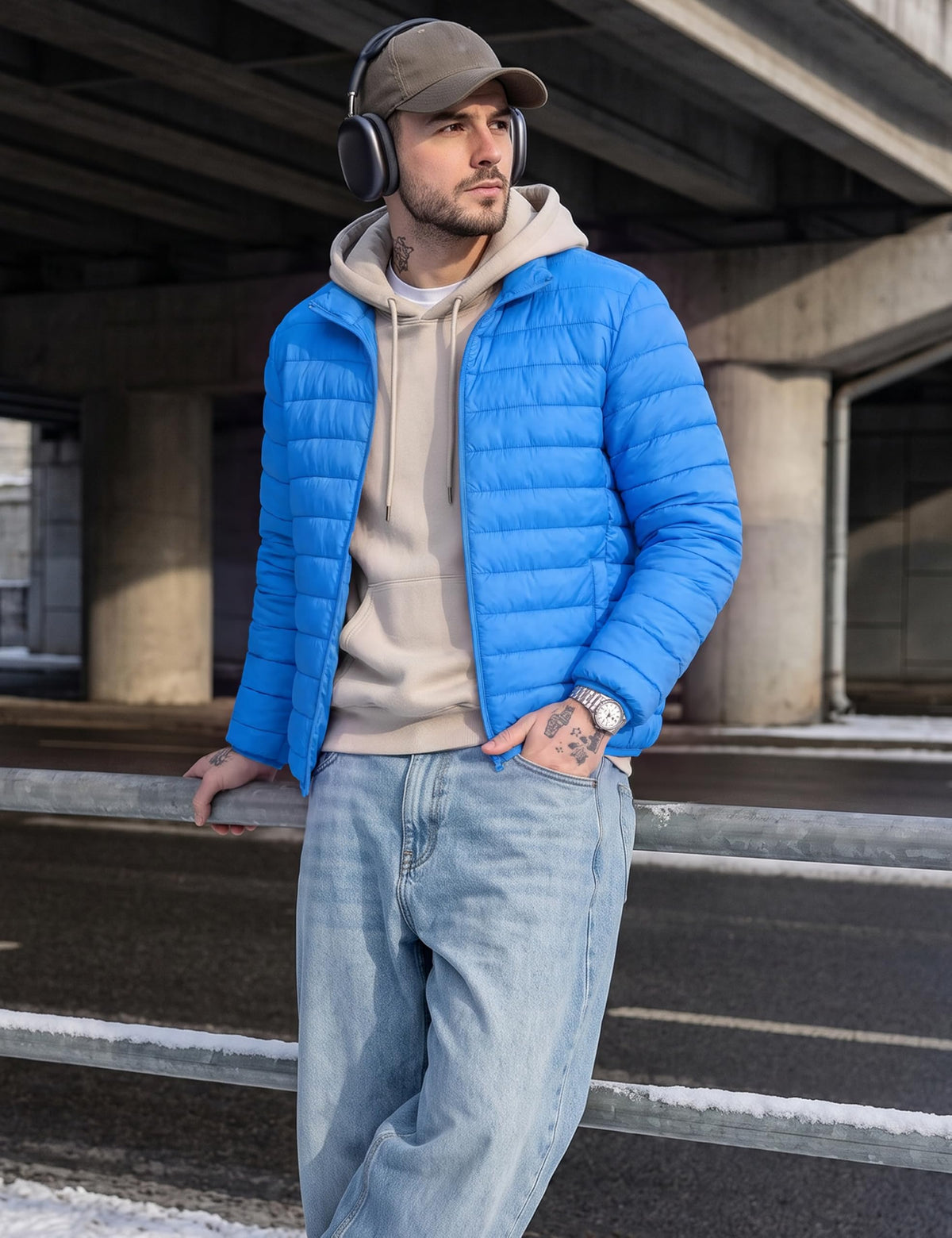 Winter Coats for Men Quilted Full Zip Puffer Jacket Blue 2XL