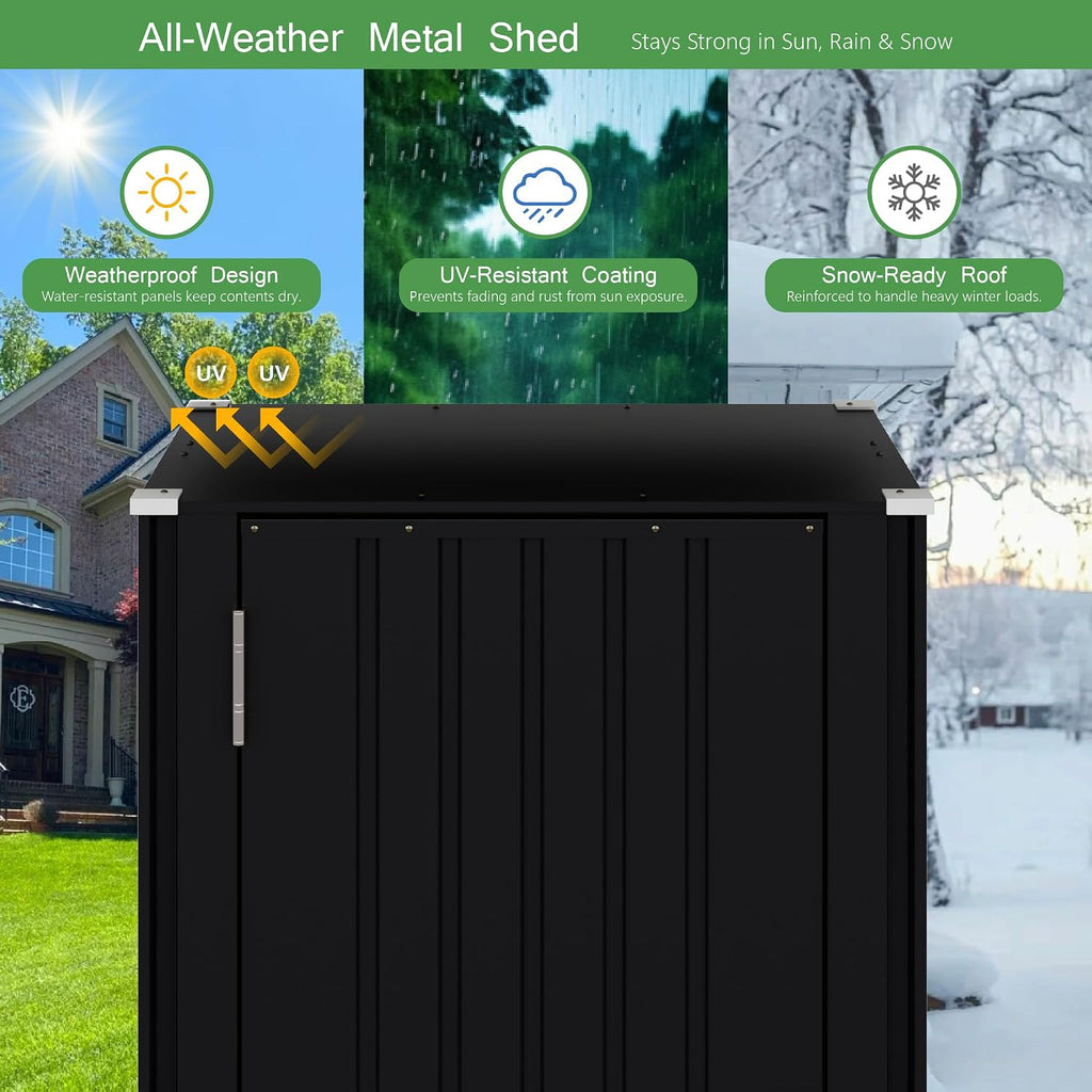 22 Cuft Vertical Storage Shed Without Adjustable Shelves, Black | Metal Tool Garden Outdoor Storage Cabinet with