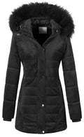 Women's Hooded Warm Winter Faux Fur Thicken Fleece Parkas Long Sherpa Coat M Black