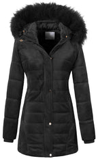 Women's Hooded Warm Winter Faux Fur Thicken Fleece Parkas Long Sherpa Coat M Black