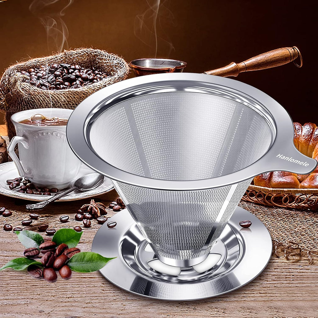 Pour Over Coffee Dripper, Paperless Reusable Coffee Filter, Pour Over Coffee Maker for Single Cup Brew, Double Mesh
