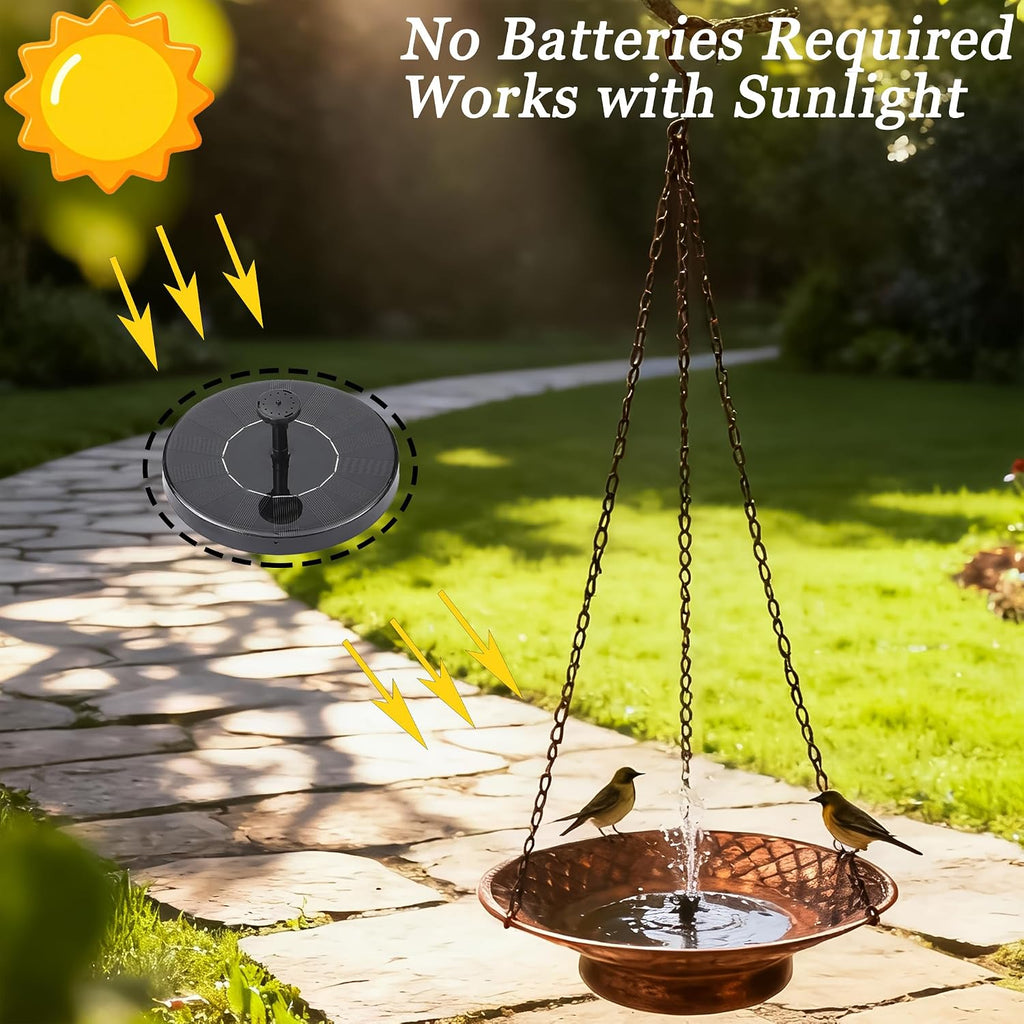 12.6" Hanging Solar Bird Bath, Birdbath Fountain Solar Power, Metal Bird Bath for Outside Hanging, Hanging Bird