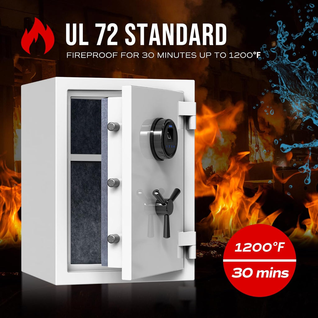 Deluxe Biometric Safe Box,Digital Fingerprint Fireproof Waterproof Safe with Touch Screen,Removable Shelf and 3 Spoke