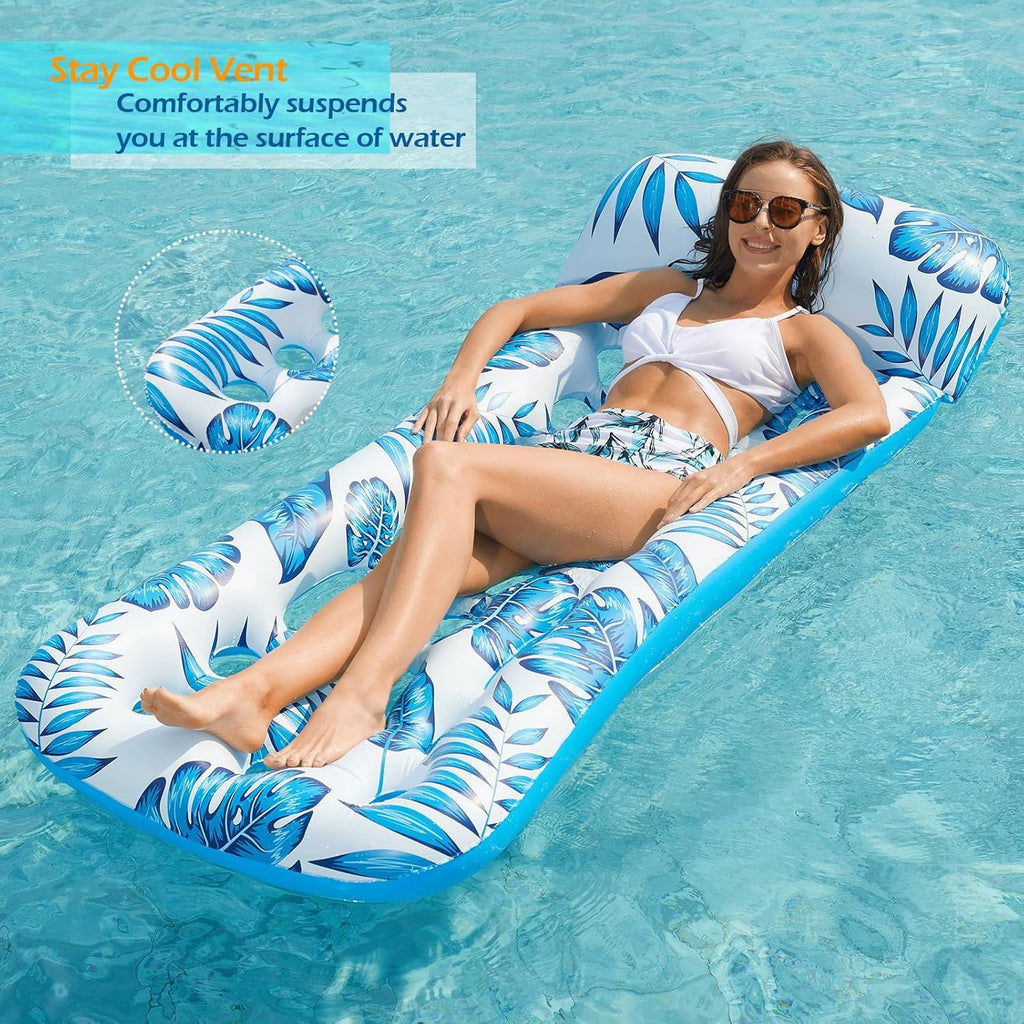 Inflatable Pool Float Lounge - Floaties Rafts for Adults Floating Lounger Sun Tanning Floats Cool Water Floaty