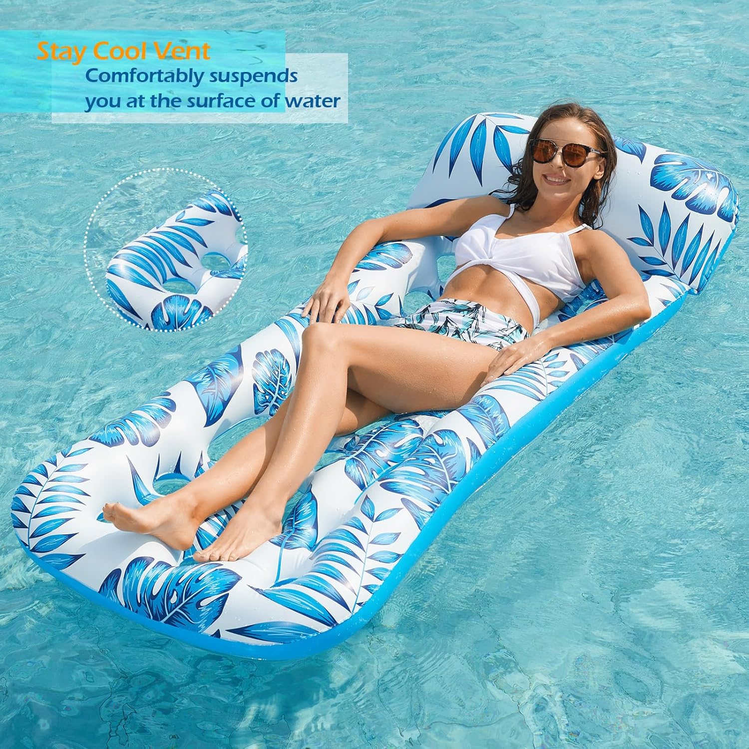 Inflatable Pool Float Lounge - 2 Pack Floaties Rafts for Adults Floating Lounger Sun Tanning Floats Cool Water Floaty