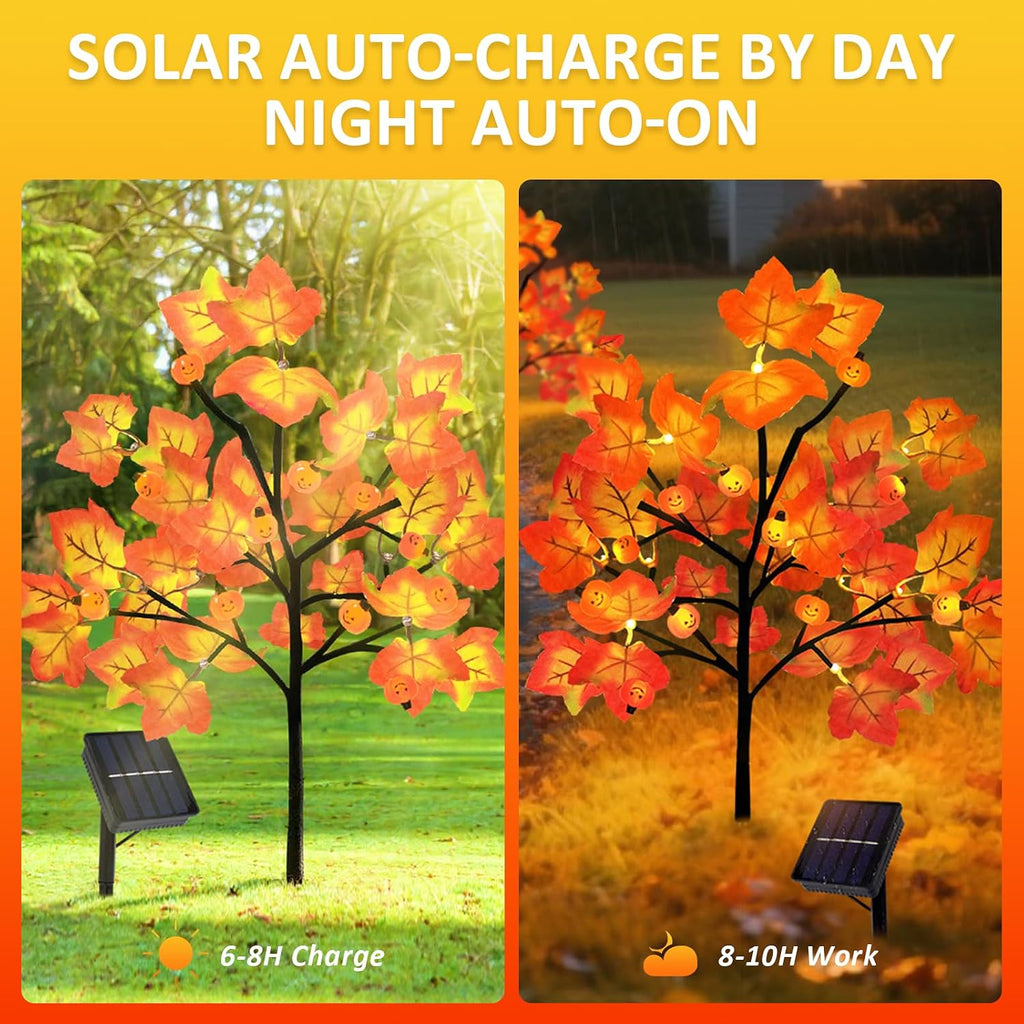 4 Packs Solar Fall Thanksgiving Decorations Outdoor, 80LED Maple Leaf Pumpkin Fall Lights for Outdoor Fall