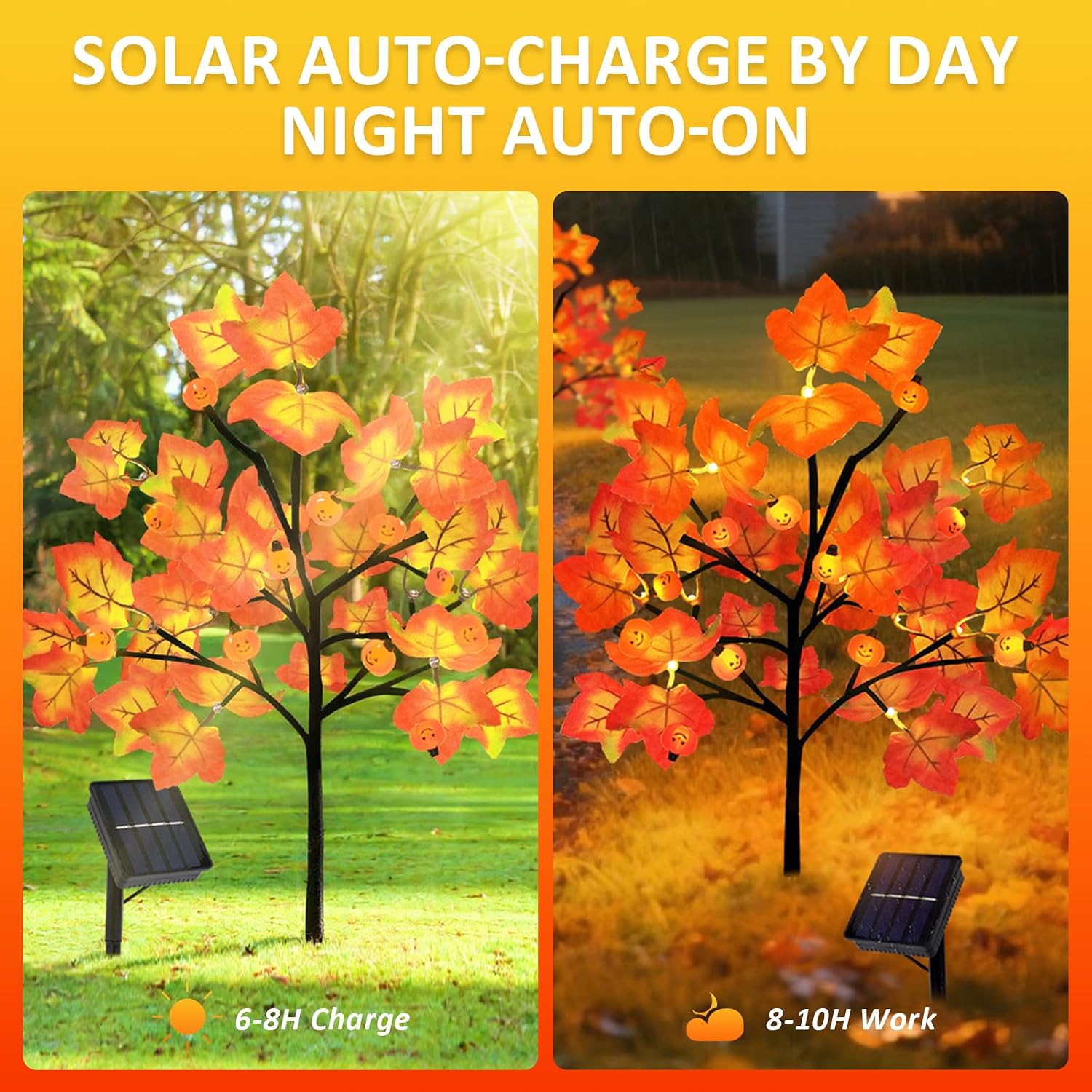 4 Packs Solar Fall Thanksgiving Decorations Outdoor, 80LED Maple Leaf Pumpkin Fall Lights for Outdoor Fall