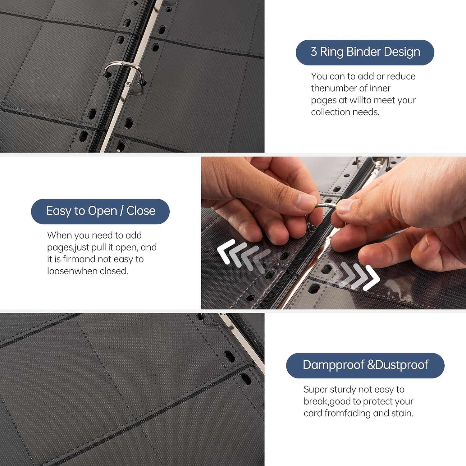 9 Pocket 720 Zip Trading Card Binder, Carbon Fiber Textured, Black | Double sided pocket, top loading, wear-resistant