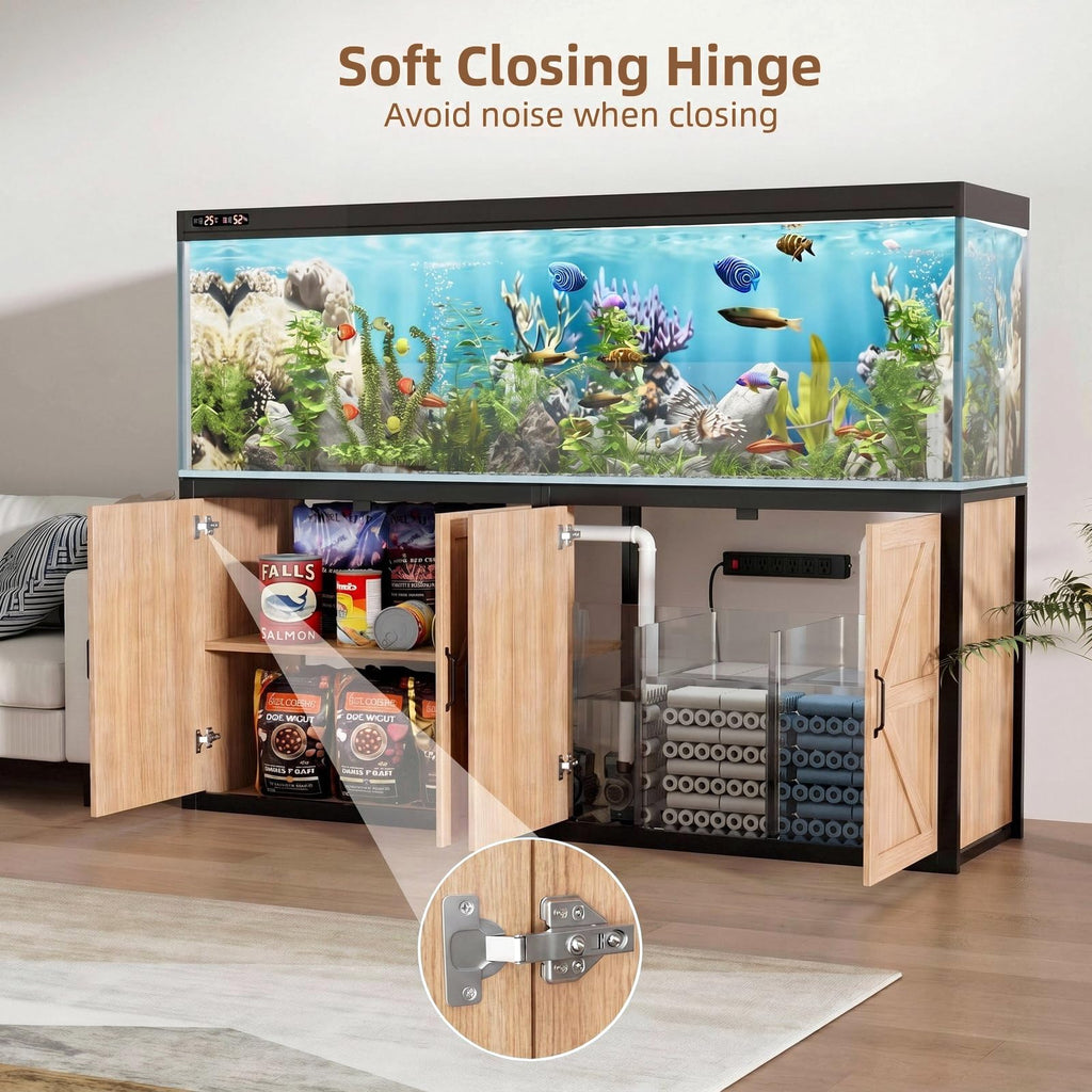 125-150 Gallon Fish Tank Stand with Power Outlet & Cabinet, Natural