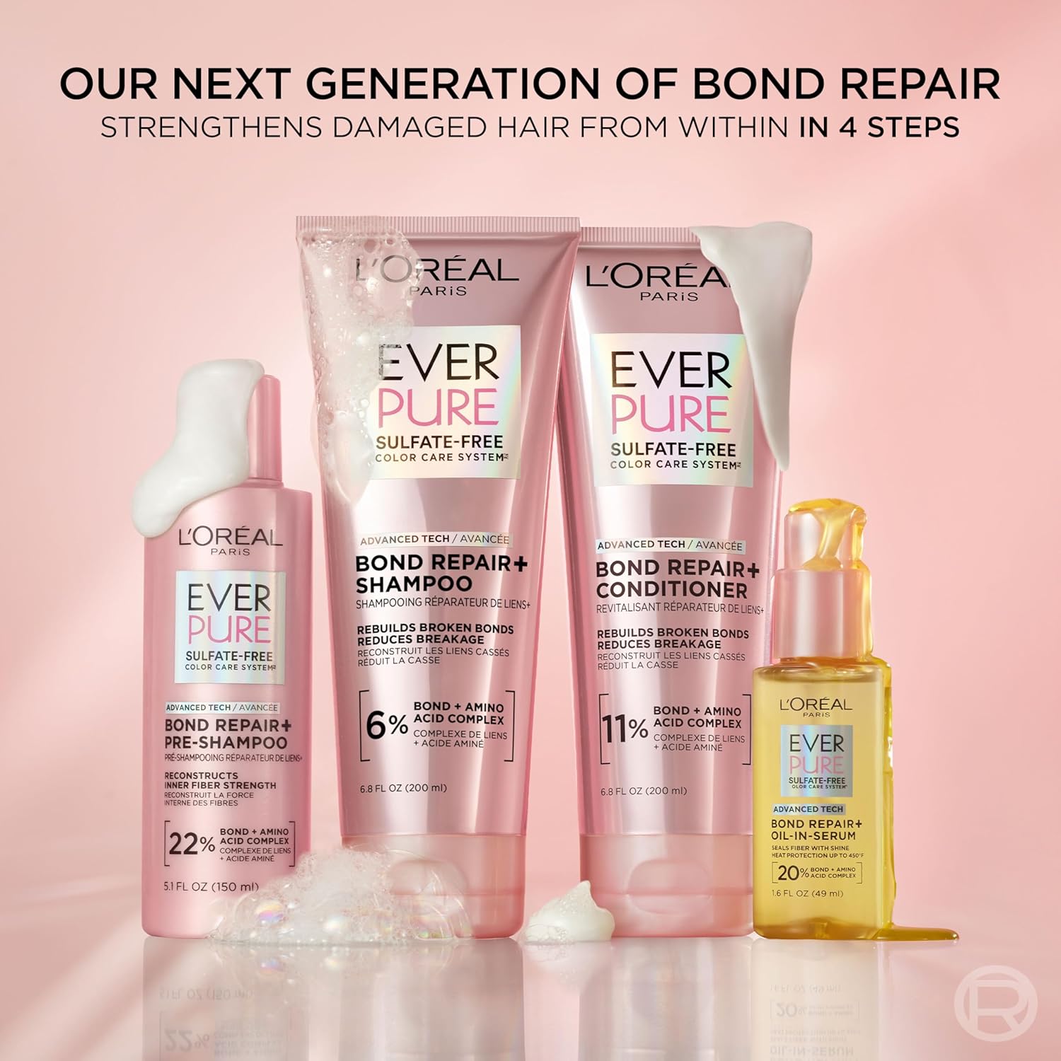 Sulfate Free Bond Repair+ Shampoo and Conditioner Set with Bond + Amino Acid Complex, Strengthens and Repairs Damaged