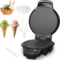 Waffle Cone Maker Machine with Browning Control, 7.5” Ice Cream Cone Maker, Cone Roller & Bowl Press Included,Thin