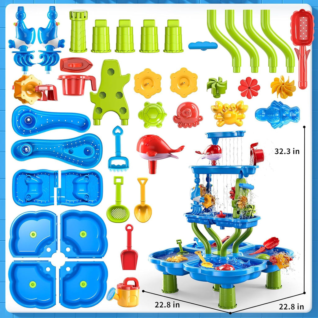 4-Tier Water Table for Kids 3-5, Summer Outdoor Beach Sensory Activity Playset Kids Sand and Water Table Toys