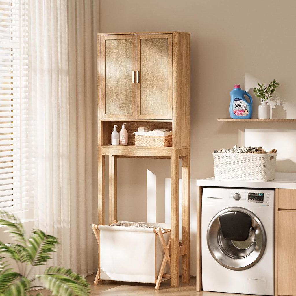 Over the Toilet Storage Cabinet, Bathroom Storage Cabinet with Rattan Doors, Bathroom Cabinet Over Toilet with