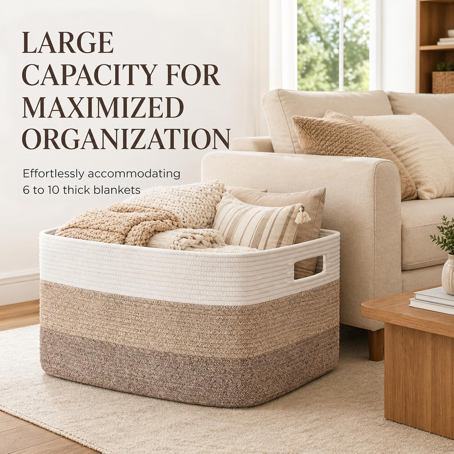 Large Blanket Basket, 22”x17”x12” Rectangle Woven Baskets, Nursery Blanket Storage Living Room, Toy Storage With