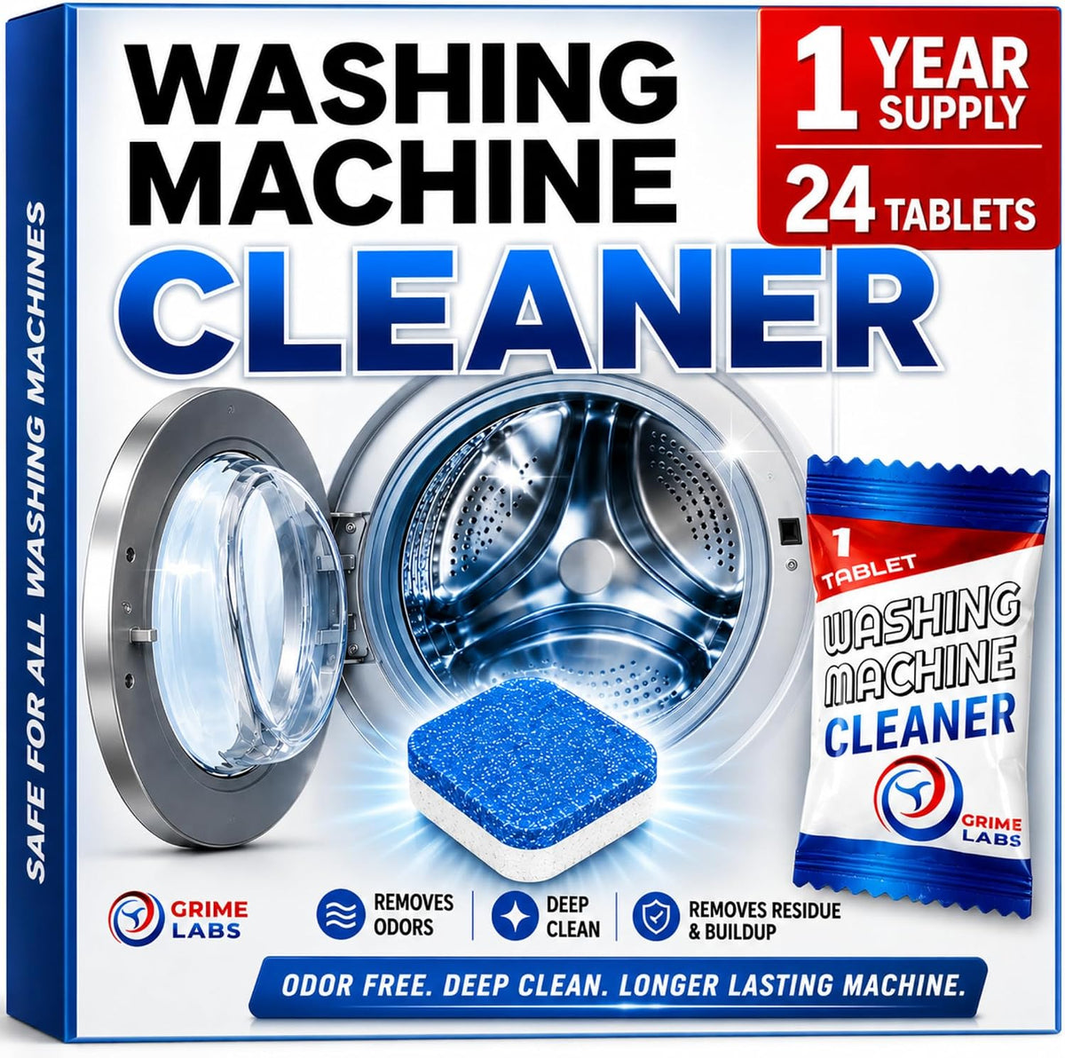 Washing Machine Cleaner Tablets - Penetrating Deep Clean Washer Cleaner Tablets For Front Loader And Top Load HE