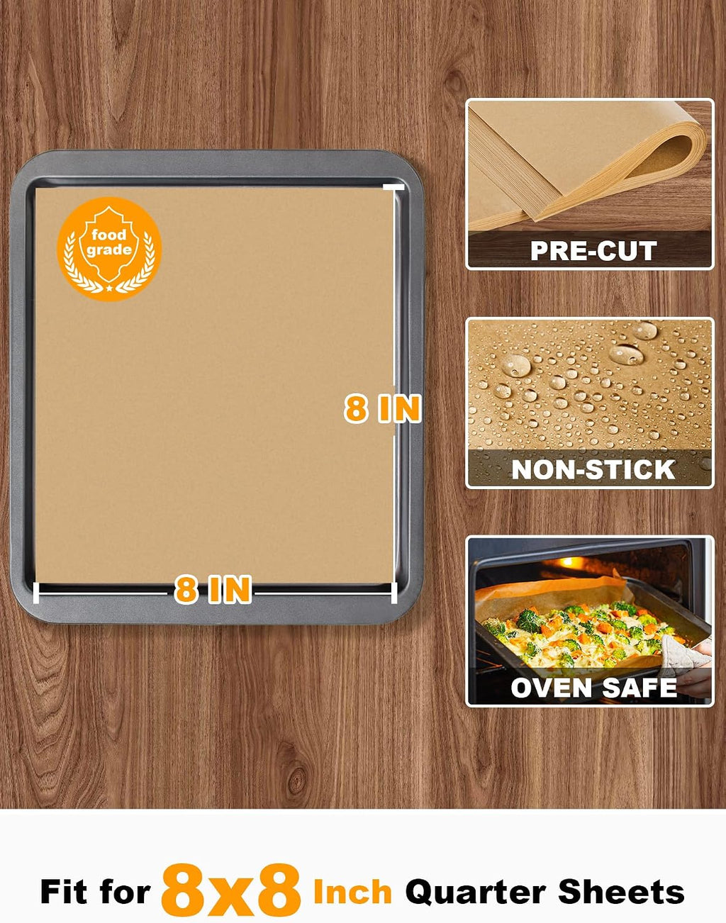 Square Parchment Paper Sheets, Non-Stick, 8x8 Inches, 200Pcs