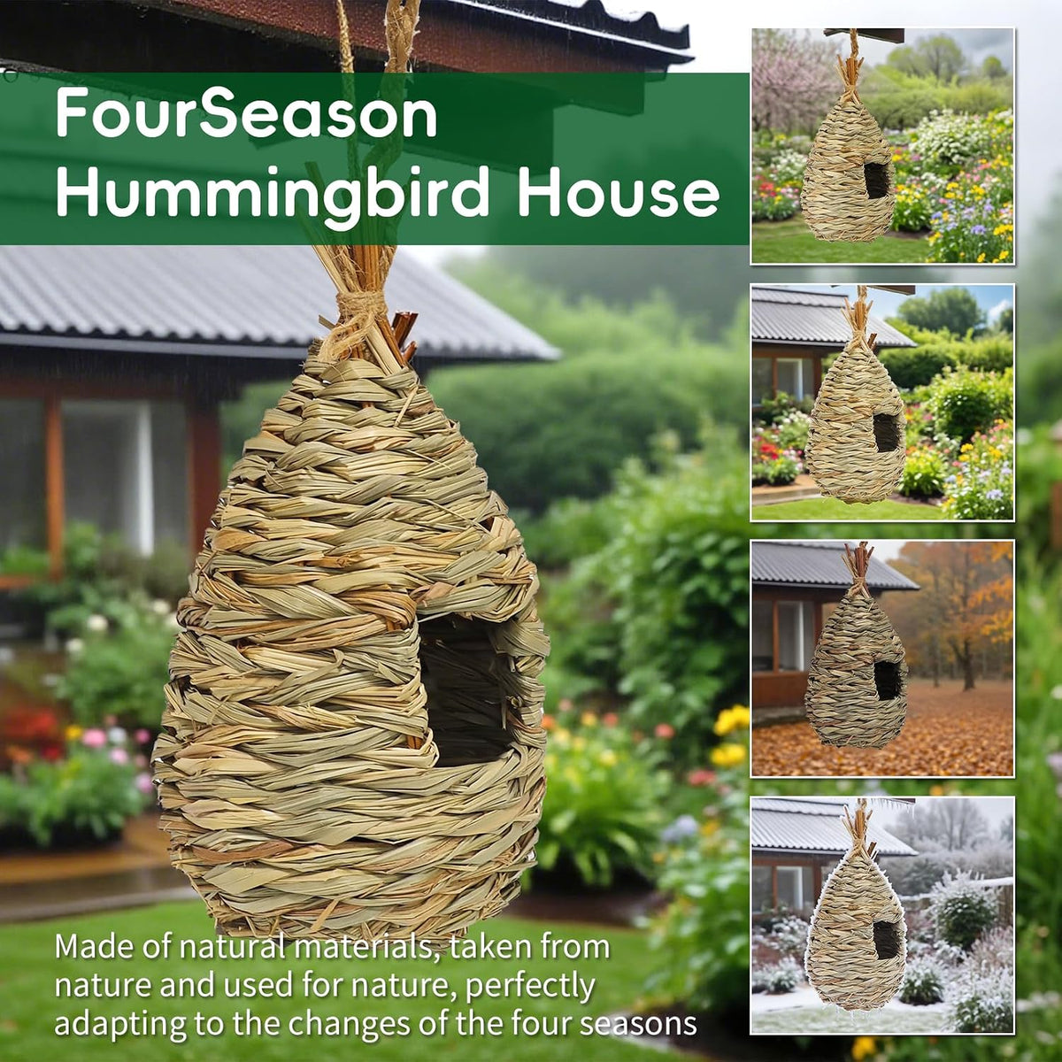Hummingbird Houses 3Pcs Hand Woven Grass Hanging Bird Nest