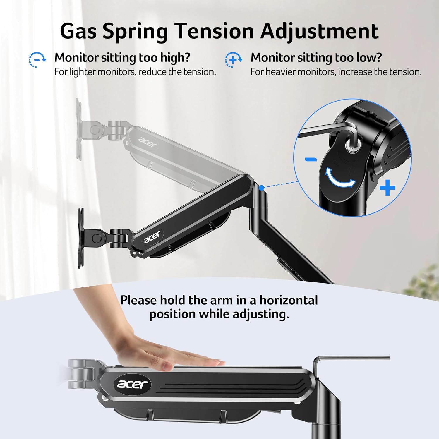 Dual Monitor Arm, Gas Spring VESA Mount Stand for 17-32" Screens | Computer Desk Arm Fully Adjustable VESA