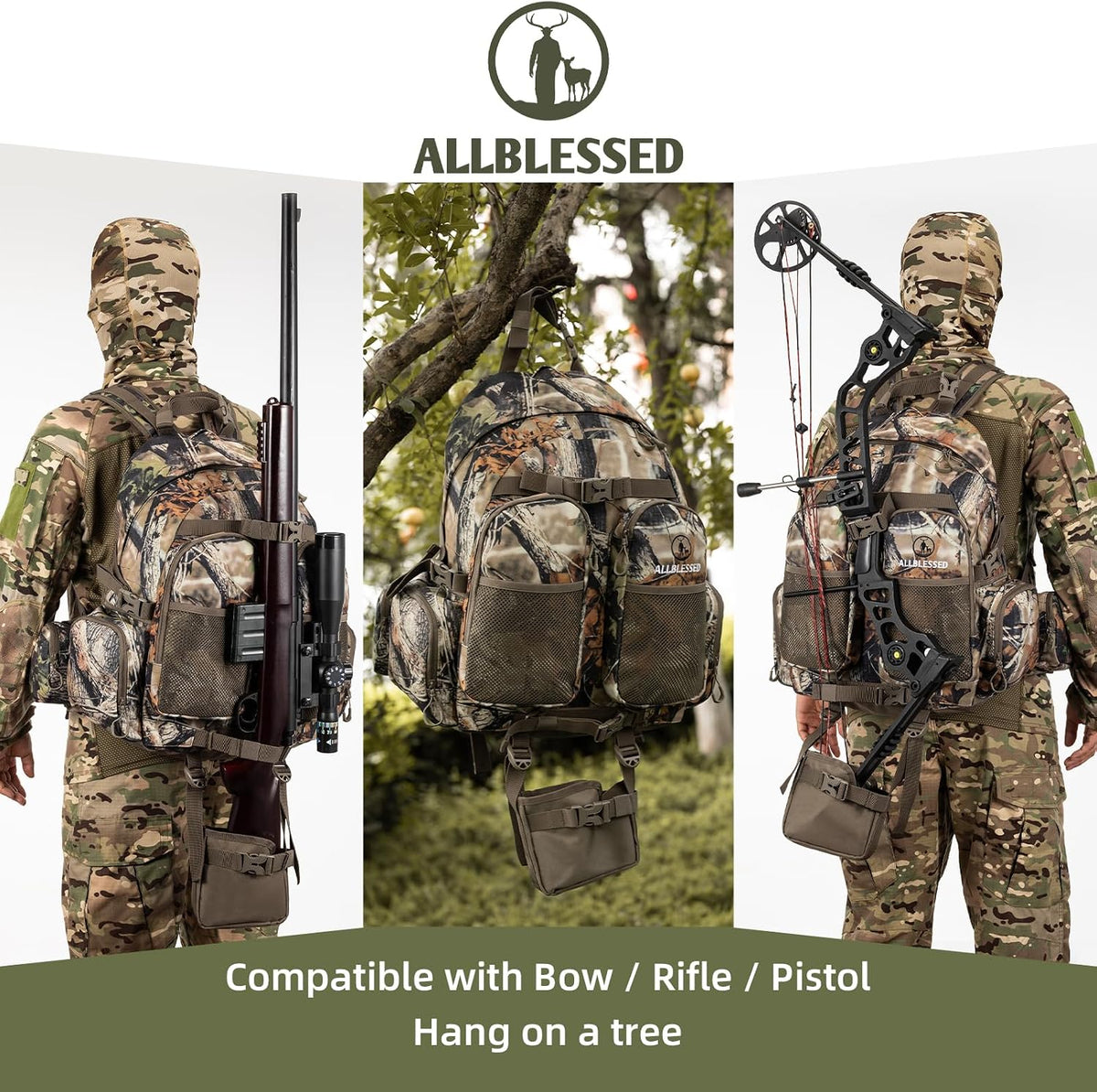 Hunting Backpack for Men Camo Hunting Day Pack for Rifle Bow 35L | Silent fabric, Daypack for Rifle Bow Carry System