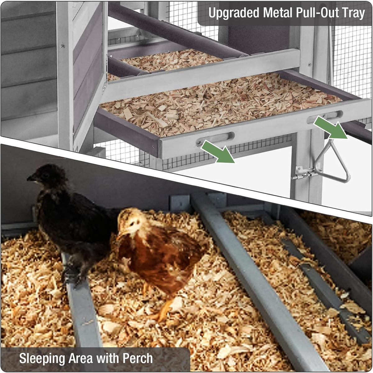 80’’ Chicken Coop with Wheels, Outdoor Wooden Chicken House with Nesting Box, Poultry Chicken Cage with Weatherproof