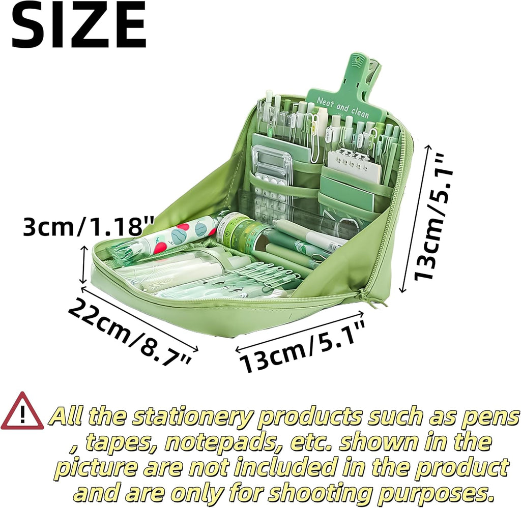 Kawaii Cute Pencil Pouch Aesthetic Standing Pencil Case (Green) | Large Capacity Stand Up Pencil Case, Cute Japanese