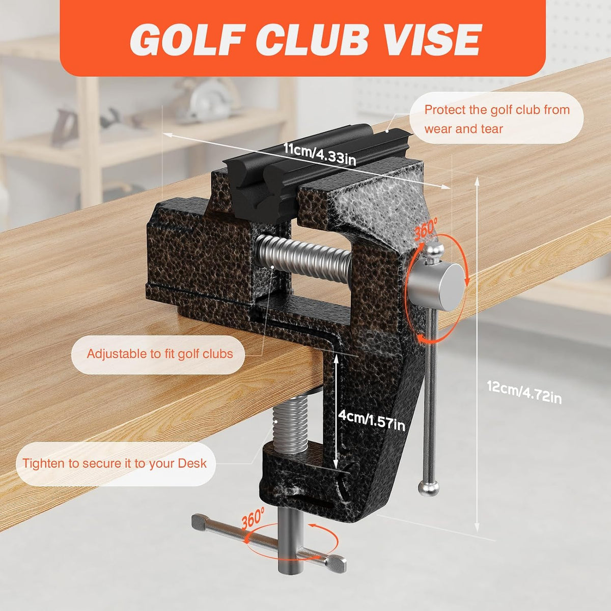 Golf Club Regripping Kit with Bench Vise – Complete Grip Repair & Replacement Set with Rubber Clamp, Solvent, Tape