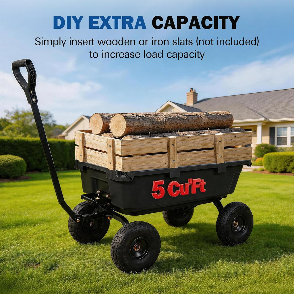 900 lbs Poly Garden Dump Cart, 5 Cu.Ft Wheelbarrow Cart with 10" All Terrain Wheels & Quick-Release System, Heavy