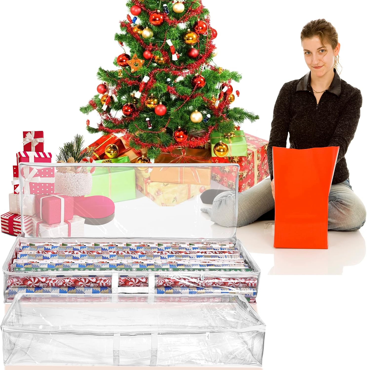 Wrapping Paper Storage Containers | Gift Wrap Organizer Under Bed 41”x14”x6” Fits 18-24 Rolls Fit Up to 40” Long Roll