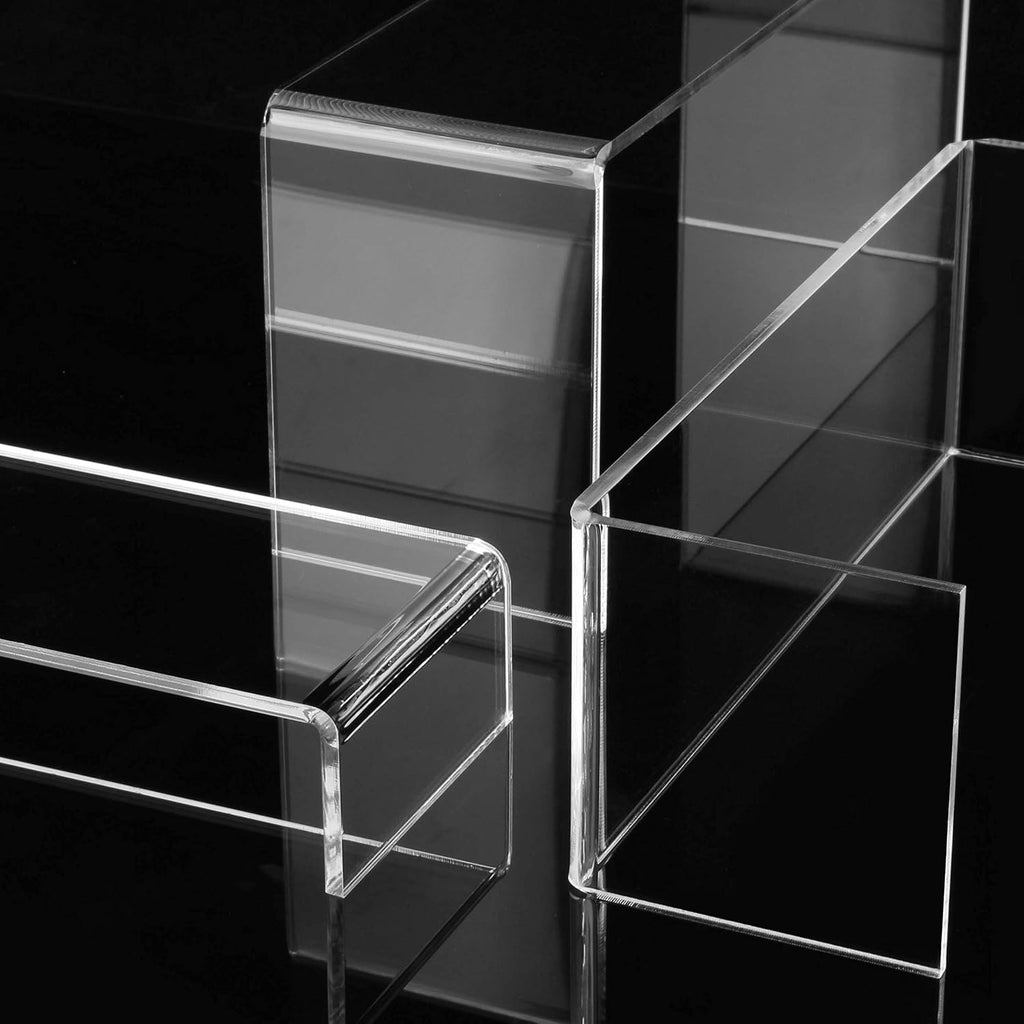 Large Acrylic Display Risers, 2 Sets(11.2”L~11.6”L~12”L) Clear Rectangular Showcase Collectibles Display Shelf