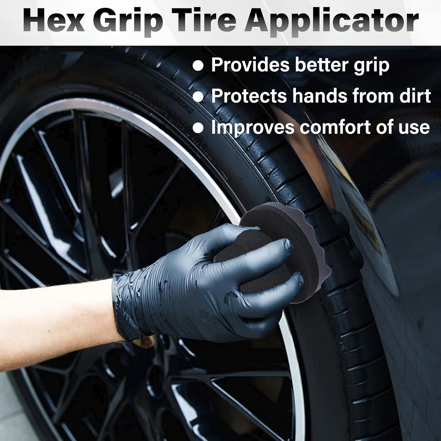 2 PCS Tire Shine Applicator Pad, Hex Grip Tire Dressing Applicator | Reusable Tire Foam Sponge, Tire Shine Brush, Car